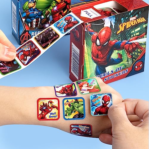 HASTHIP® 200Pcs Spider Man Stickers for Kids Rewards, 0.98 inch Spiderman Cartoonish Sticker of 10 Patterns, Party Bag Fillers Boys Girls Teachers as Reward Craft Scrapbooking in Box Gift Set