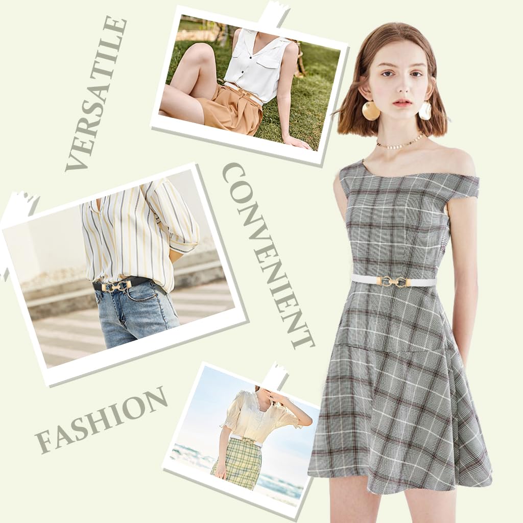 SANNIDHI Stretchy Belt for Women with Chic Gold Metal Buckle and Elastic Fit 64–75 cm | Black & White Dresses