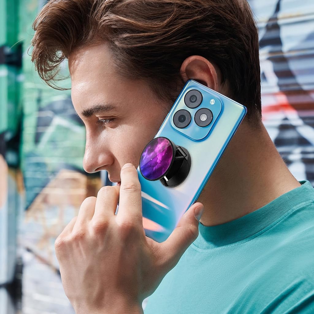 ZORBES Phone Grip for Phone Case featuring 2 in 1 Folding Stand and Dreamy Purple Nebula Design