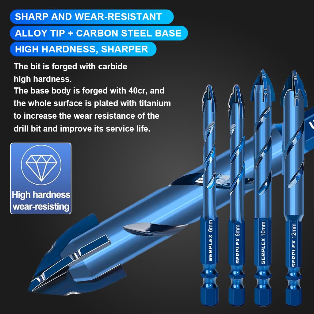 Serplex Countersink Drill Bit Set for Woodworking with 10 pcs and 5 sizes | #45 Carbon Steel