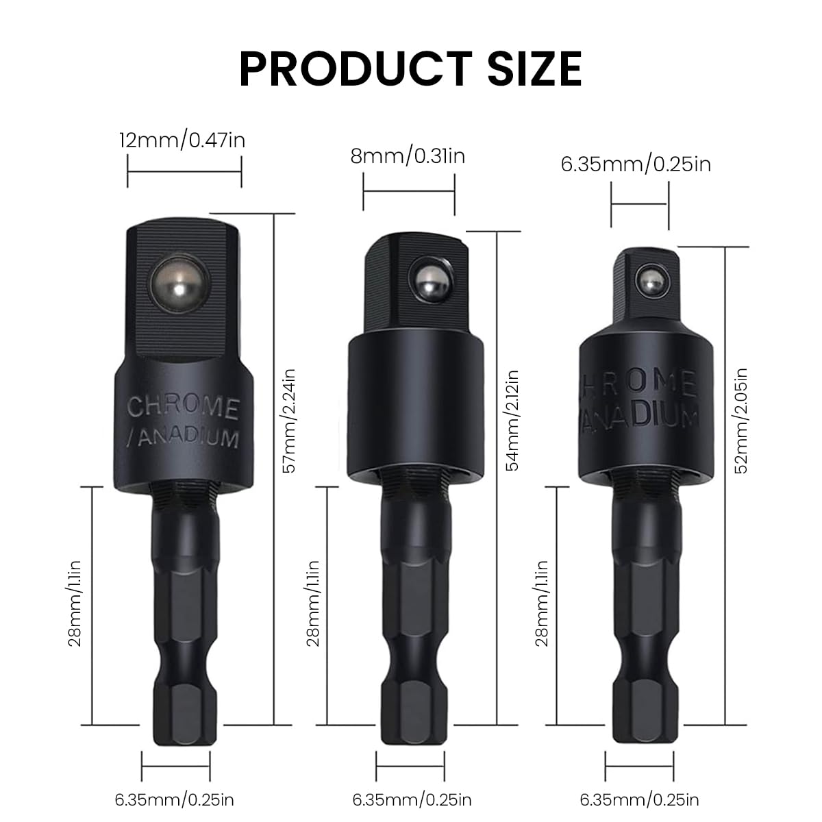 Serplex® 4Pcs Angled Drill Adaptor, Impact Drill Bit Extension, 360° Rotatable 1/4 3/8 1/2