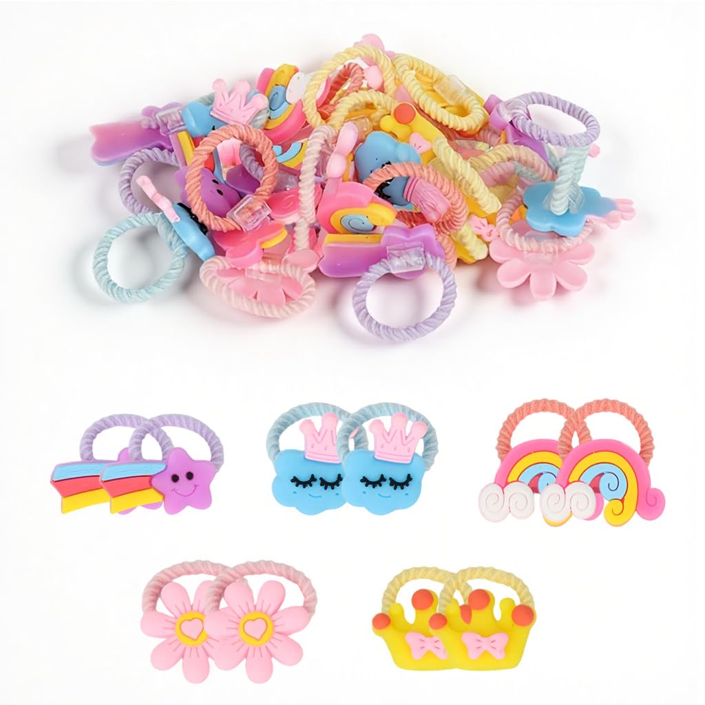 SANNIDHI Hair Elastics for Girls with 30 Colorful Kawaii Ties and Storage Box | Soft Stretchy Loops