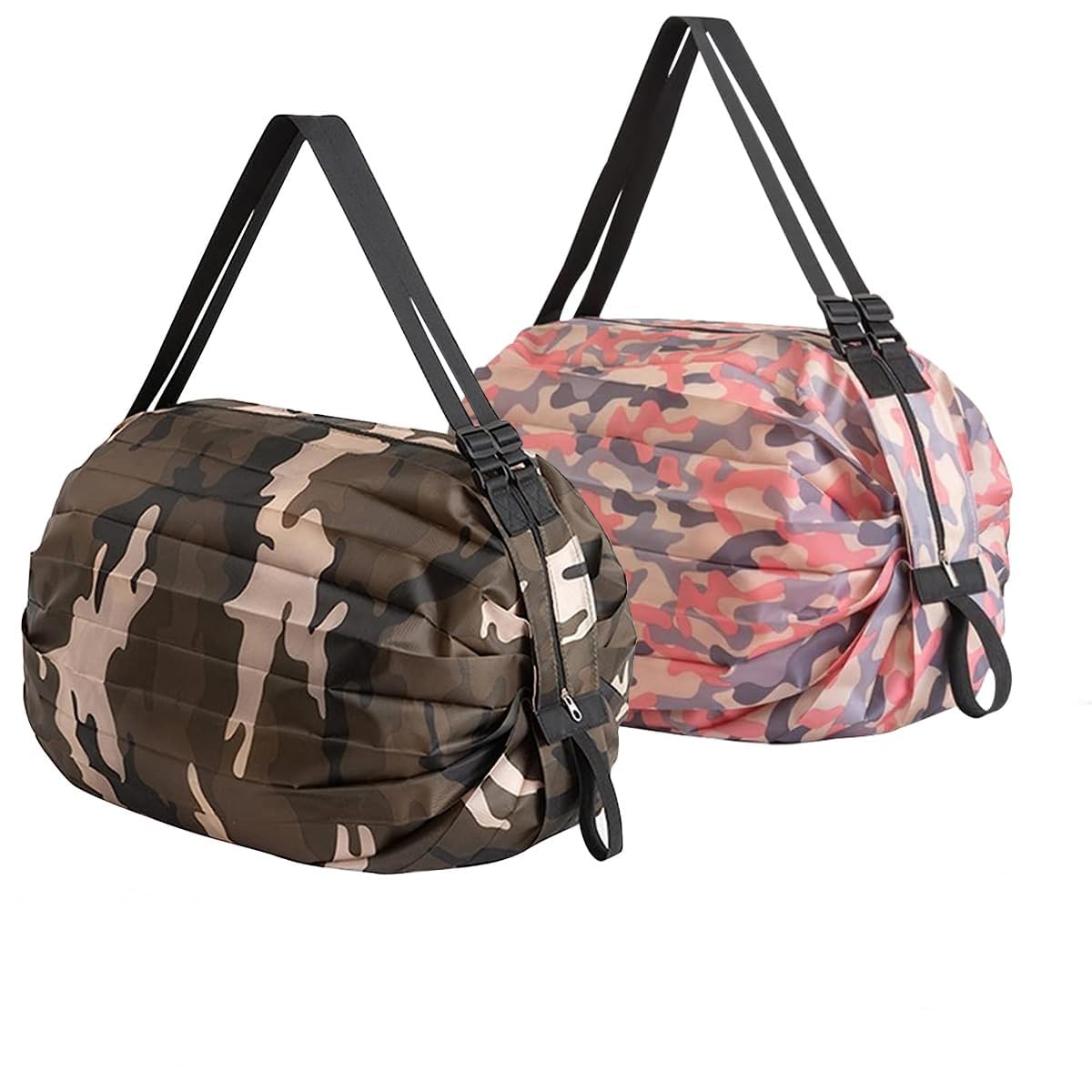 MAYCREATE Reusable Shopping Bag for Grocery with Dual Handles and Zipper | 2Pcs 40×40cm Nylon Foldable Waterproof Tote