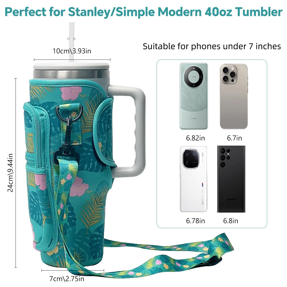 HASTHIP Bottle Carrier Bag for Stanley 40oz Tumbler with Phone Pocket and Neoprene Strap