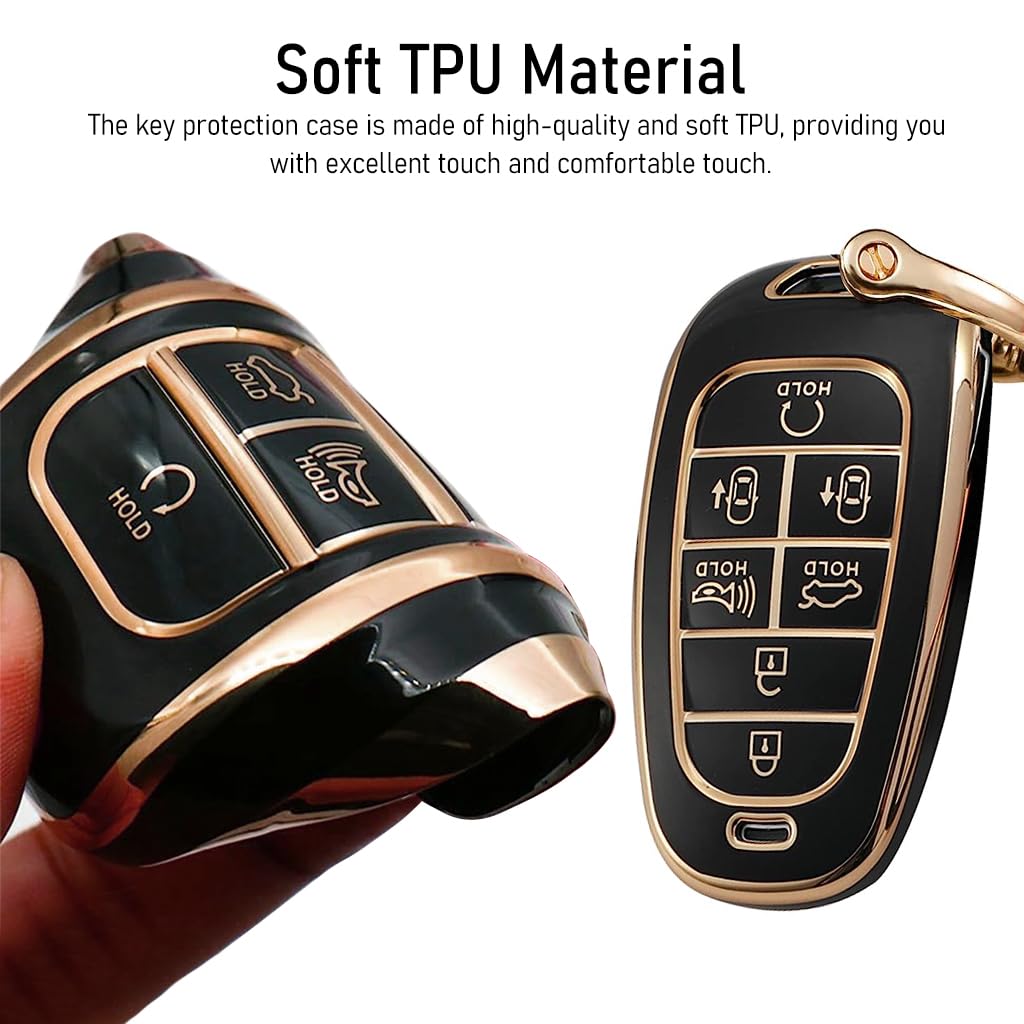 STHIRA Luxury Hyundai Car Key Protective Case with Rhinestone Keyring and Soft TPU Cover for 2019–2022 Models | Black Waterproof Accessory