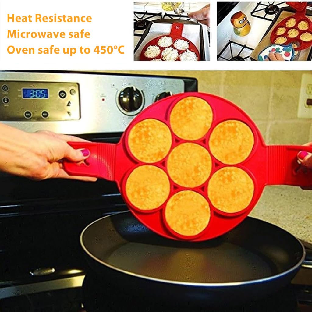 Supvox Silicone Egg Rings for Frying Pan Cooking with 7 Hole 2.8 in Design and Anti Slip Handles