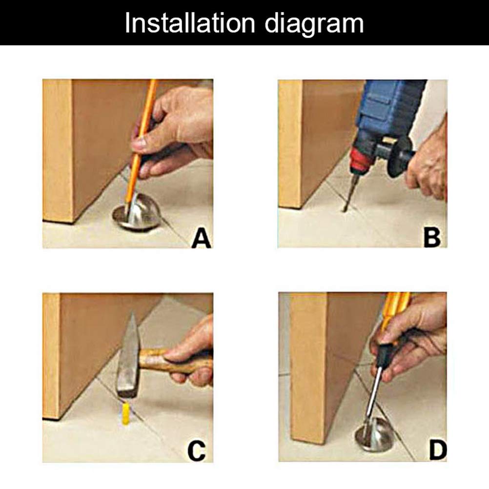 ELEPHANTBOAT Floor Door Stopper 4 Pieces 45×25 mm with Half Moon Design and Rubber Pad | Stainless Steel Floor Mounted Stop
