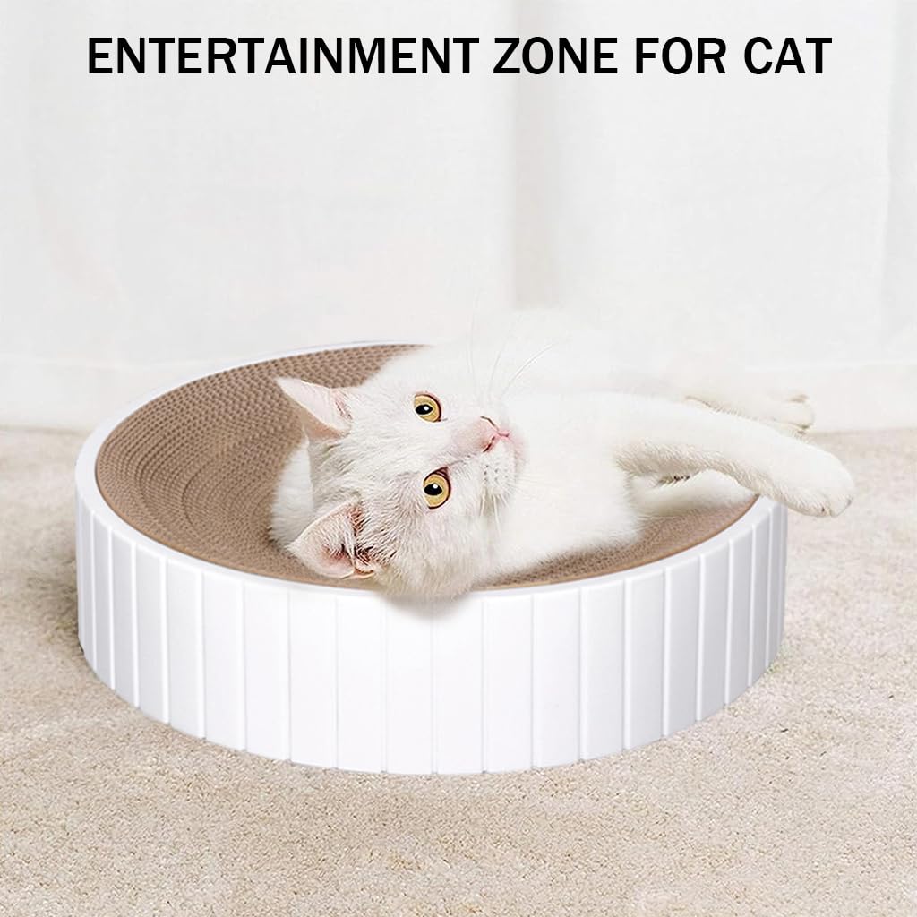 Qpets Cat Scratching Stool for Play and Rest with Teaser Ball | 40×40×10 cm Hard Cardboard Bed