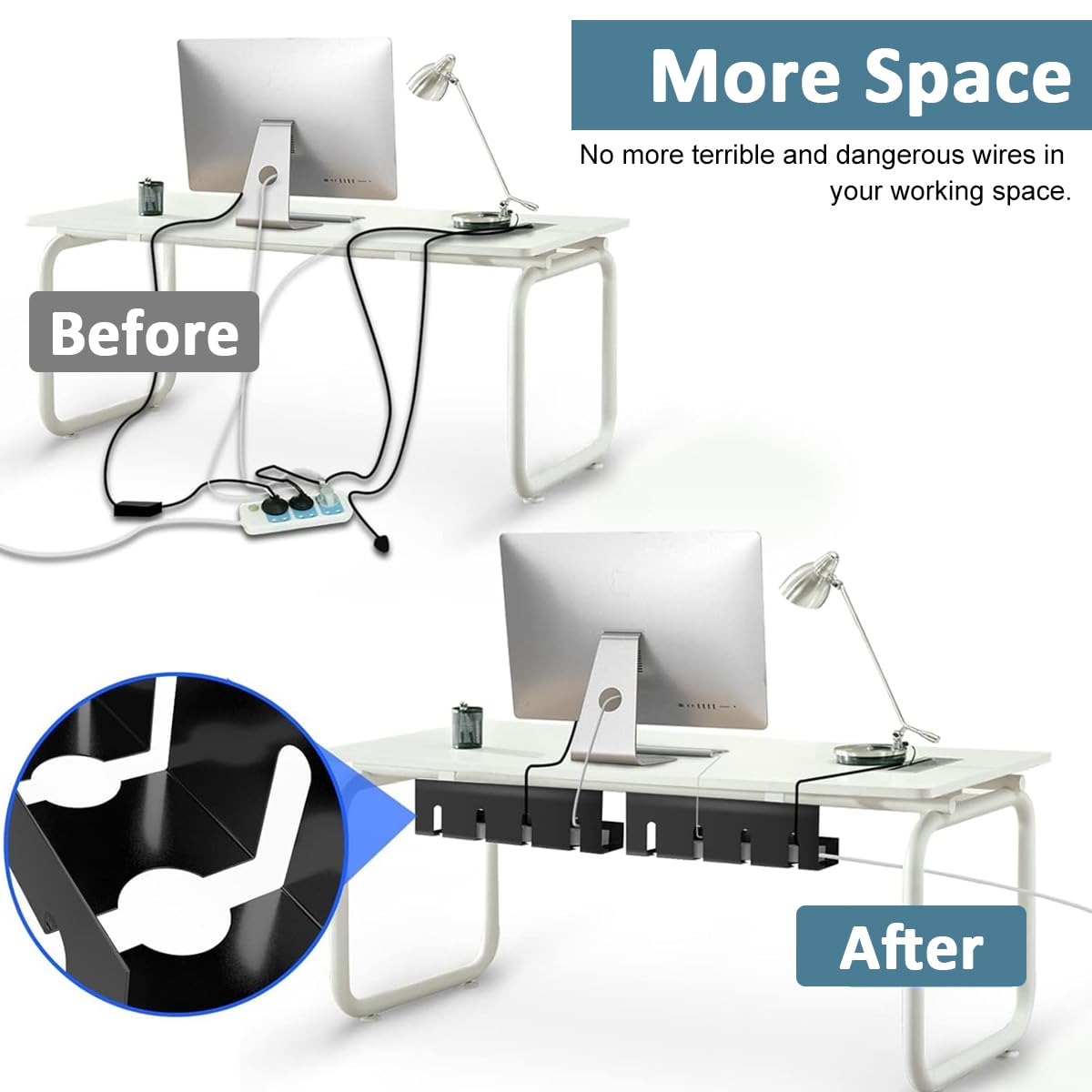 Serplex® Under Desk Cable Organizer Desktop Power Extender Organizer Tray No Drill Home Office Tangle Free Under Desk Power Cord Organizer for Outlet Extension, Power Cords, 15.75''x3.94''x4.72''