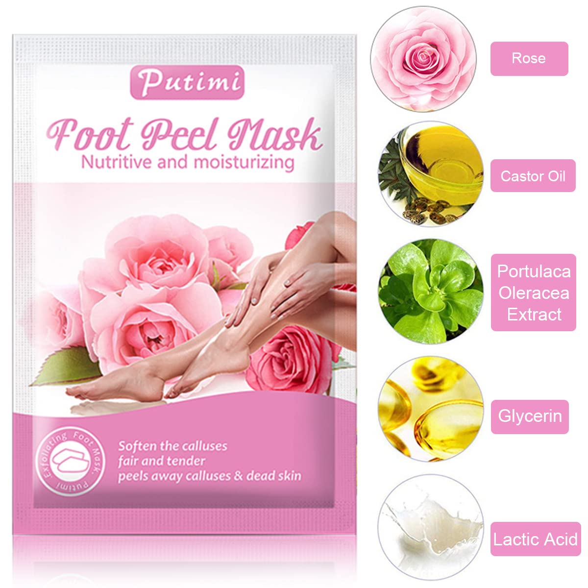 ZIBUYU Rose Exfoliating Foot Peel Mask for Dead Skin Removal with Natural Essence 2 Pairs