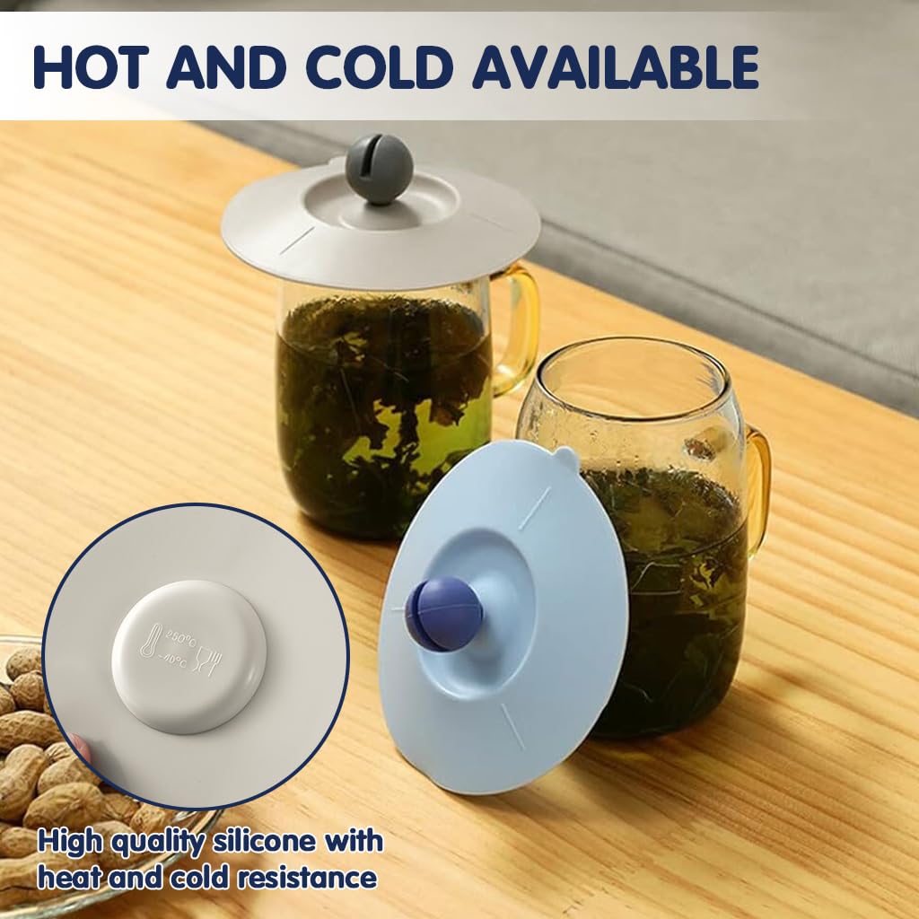Supvox Mug Cup Lids Set of 4 for Home and Office with Handles and 10.2 cm TPE Covers | Colorful Dust Protection