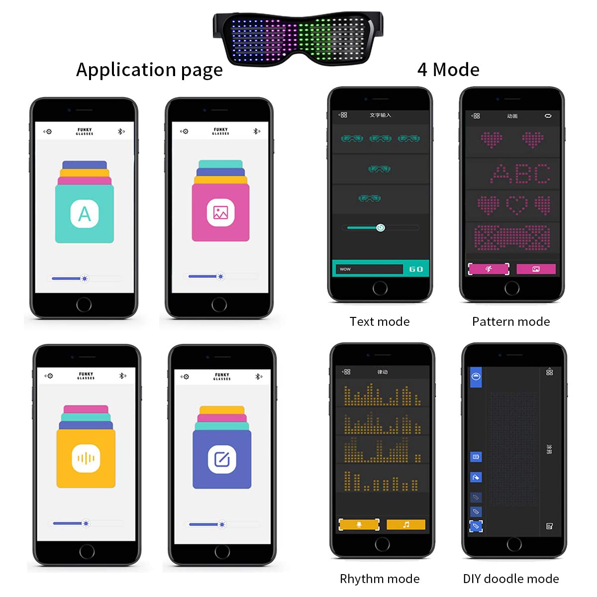 ZORBES LED Glasses for Party with 200 Micro Light Beads and APP Music Sync Mode | USB Rechargeable