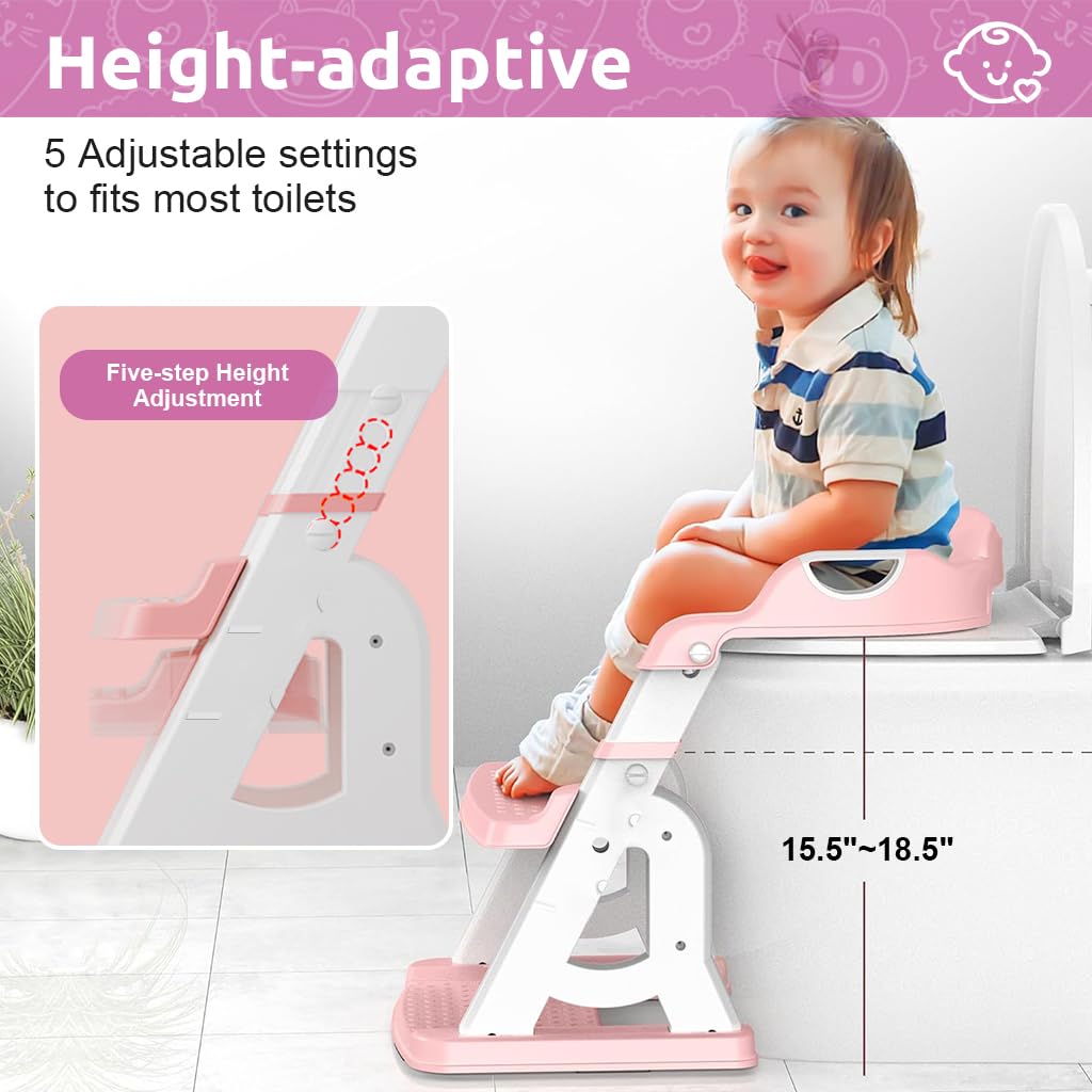 SNOWIE SOFT® Kids Potty Training Seat for Toilet Kids Potty Seat Assistant with Stairs 2 in 1 Folding Potty Training Seat with Anti-slip Steps Baby Toilet Seat for 2 Year to 5 Years