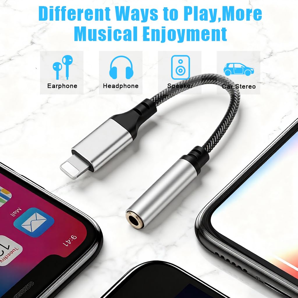 ZORBES Headphone Adapter for iPhone with Nylon Braided Cable and 3.5mm Audio Jack | Supports Music and Calling