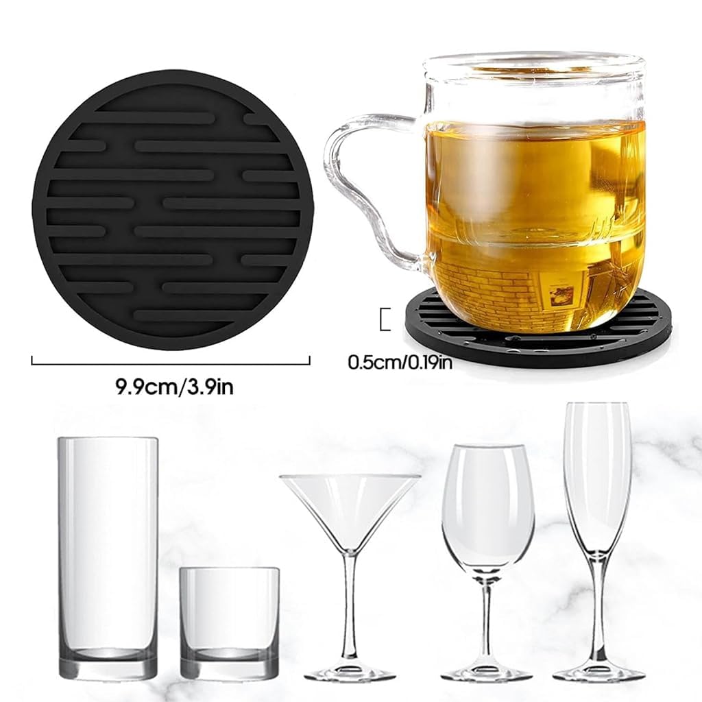 ZIBUYU Cup Coasters for Drinks featuring Water Catching Grooves 3.93 in Silicone Set | Black 4 Pcs