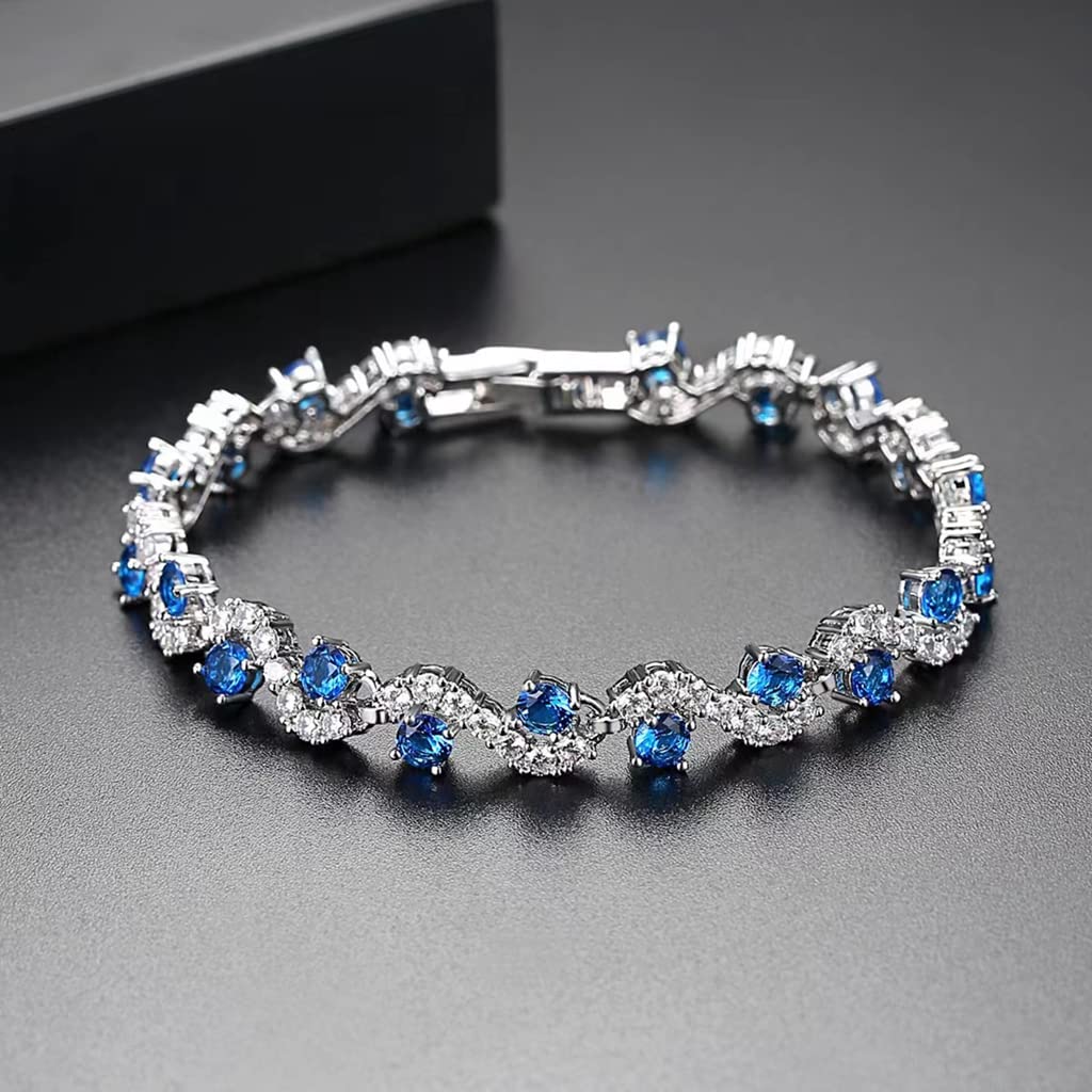 SANNIDHI Cubic Zirconia Bracelet for Women featuring Blue Stones and 18 cm Alloy Design