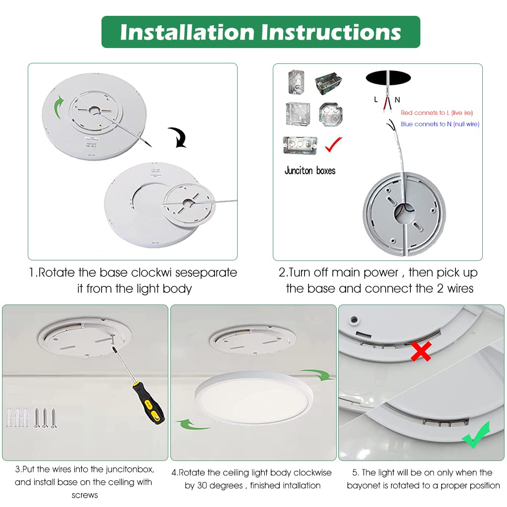 ELEPHANTBOAT® 24W Ceiling Light-9 inch Flush Mount LED Ceiling Lights, Modern Round Ultra Thin Led Ceiling Surface Lights for Living Room Bedroom Kitchen Basement Lighting Fixture, 6500K(White)