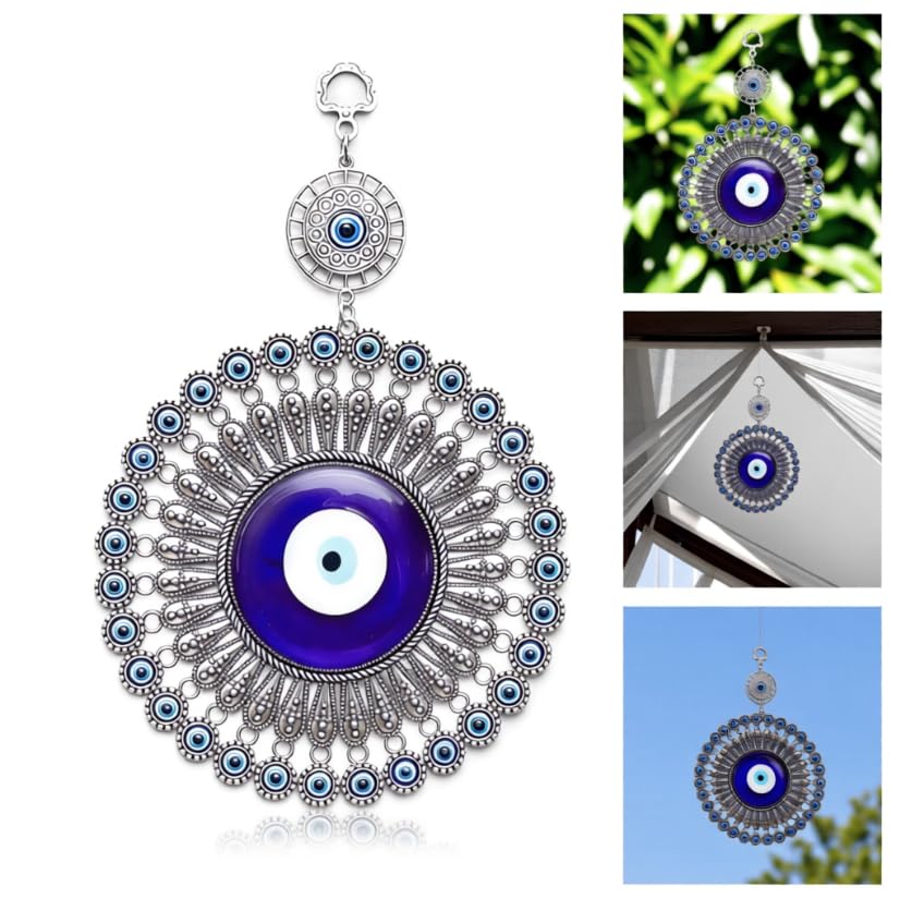 ZIBUYU Evil Eye Wall Hanging for Home Décor featuring Handmade Glass Beads & Metal Accents | Symbolic Gift Ornament for Protection and Good Luck