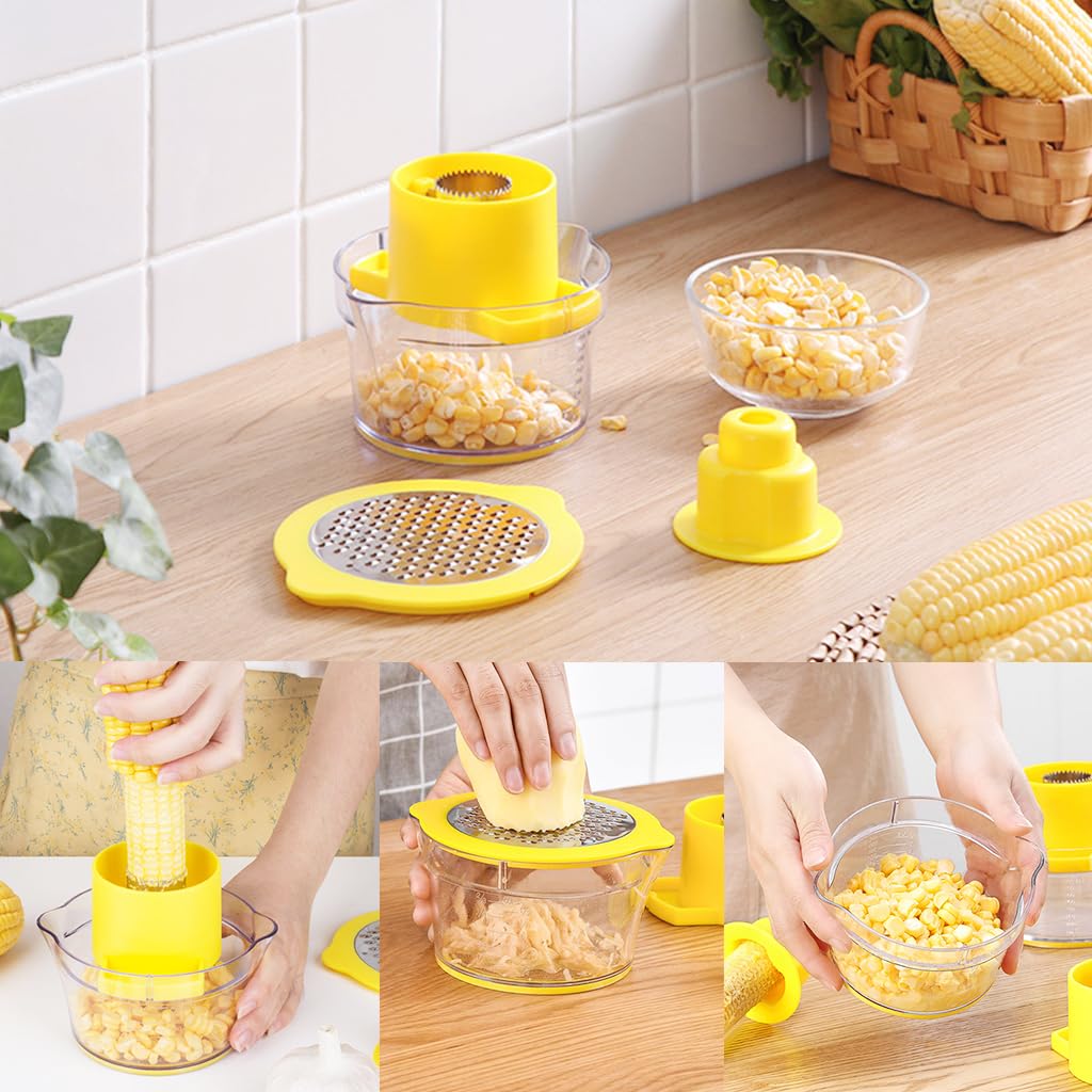 Supvox Corn Peeler for Effortless Kernel Removal with Catching Bowl and Stainless Steel Blades