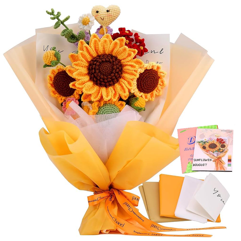 PATPAT DIY Crochet Kit for Sunflower Bouquet with Yarn Hooks and Tutorial | Home Decor Gift Set