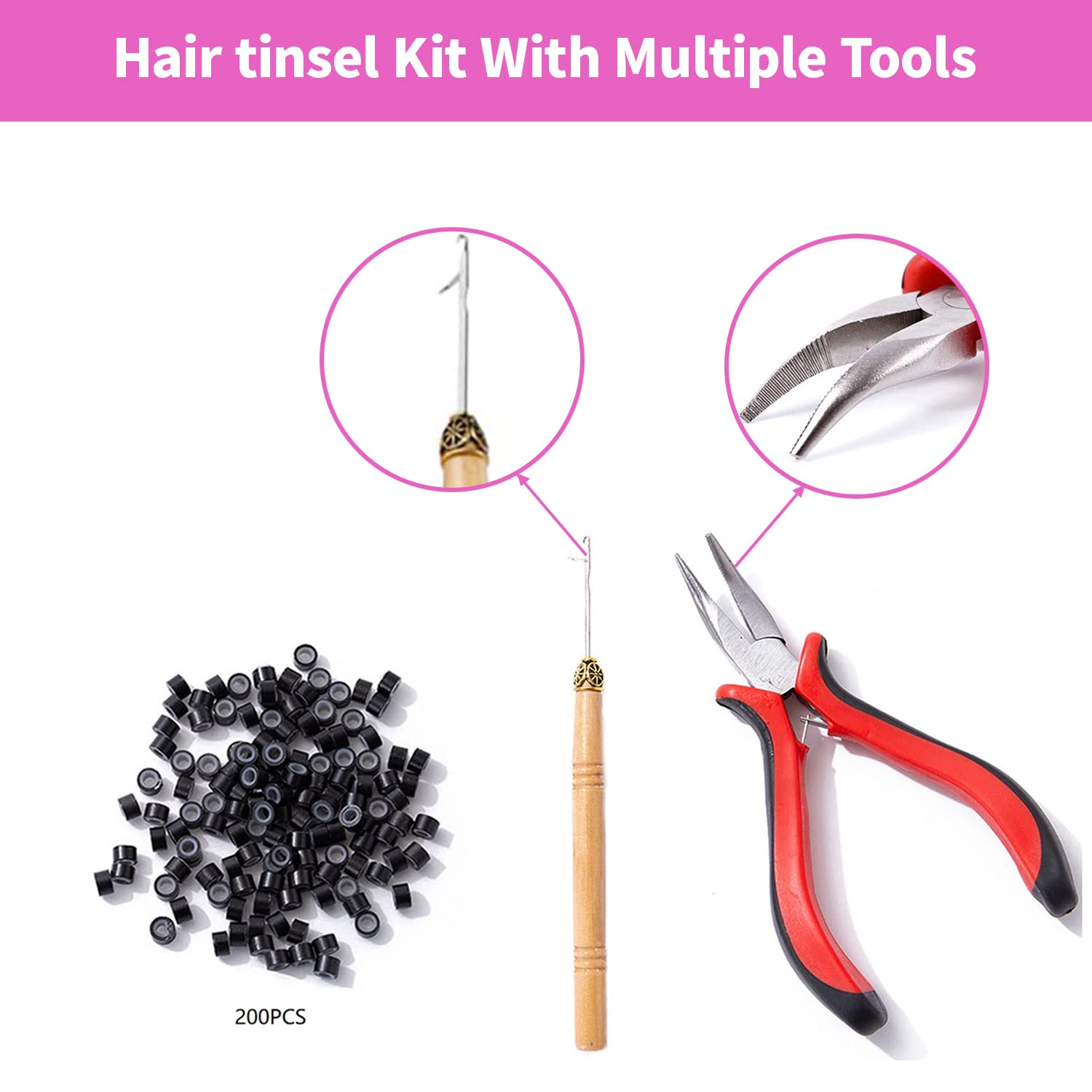 MAYCREATE Tinsel Hair Extensions for Party Styling with Tools and 47 in 12 Color Set | 2400 Strands