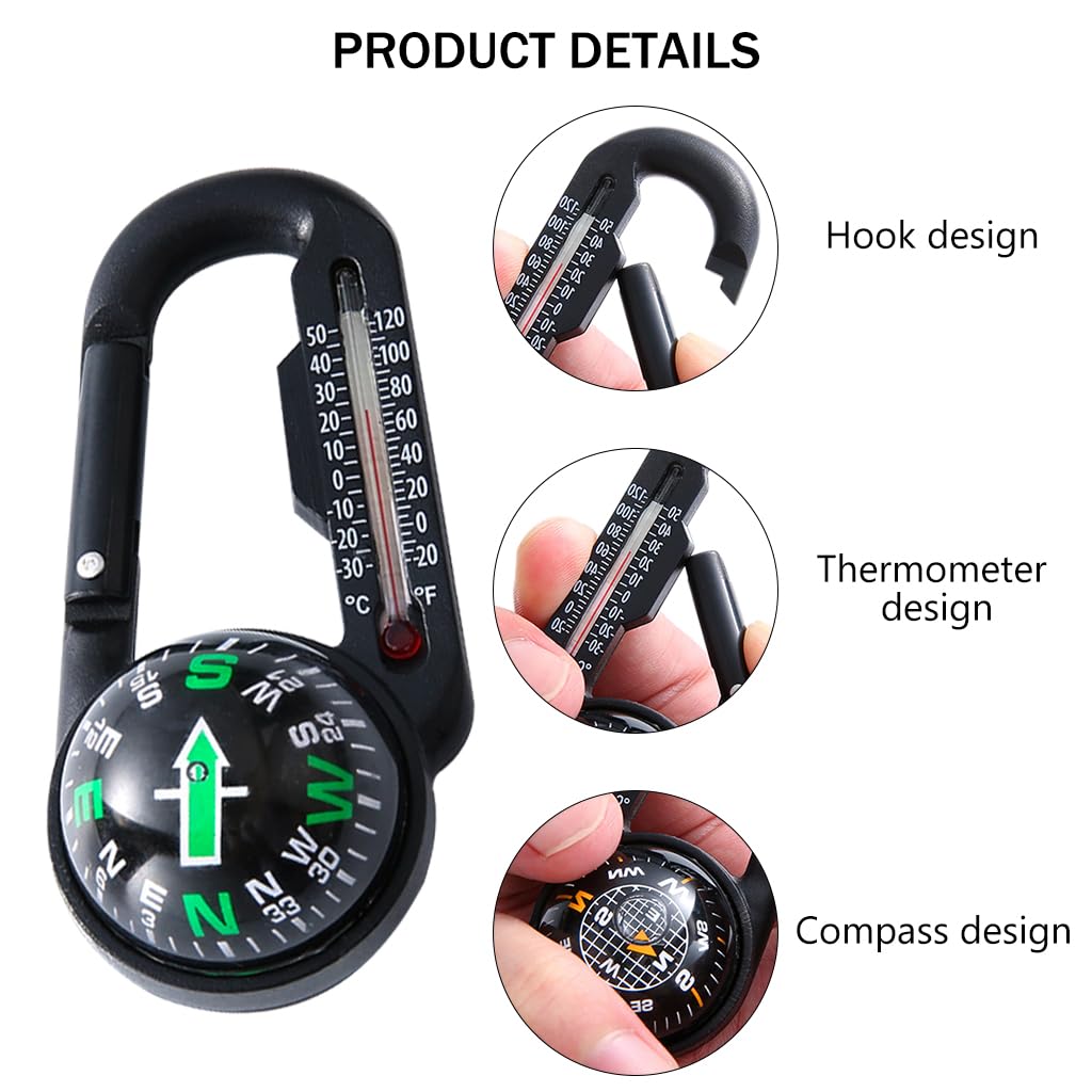 Proberos® 3 In 1 Multi Tool Carabiner Compass Thermometer Carabiner Quick Release Carabiner Tool Survival Gear Tool Impact Resistant Multifunctional Carabiner Tool for Hiking Camping Backpacking