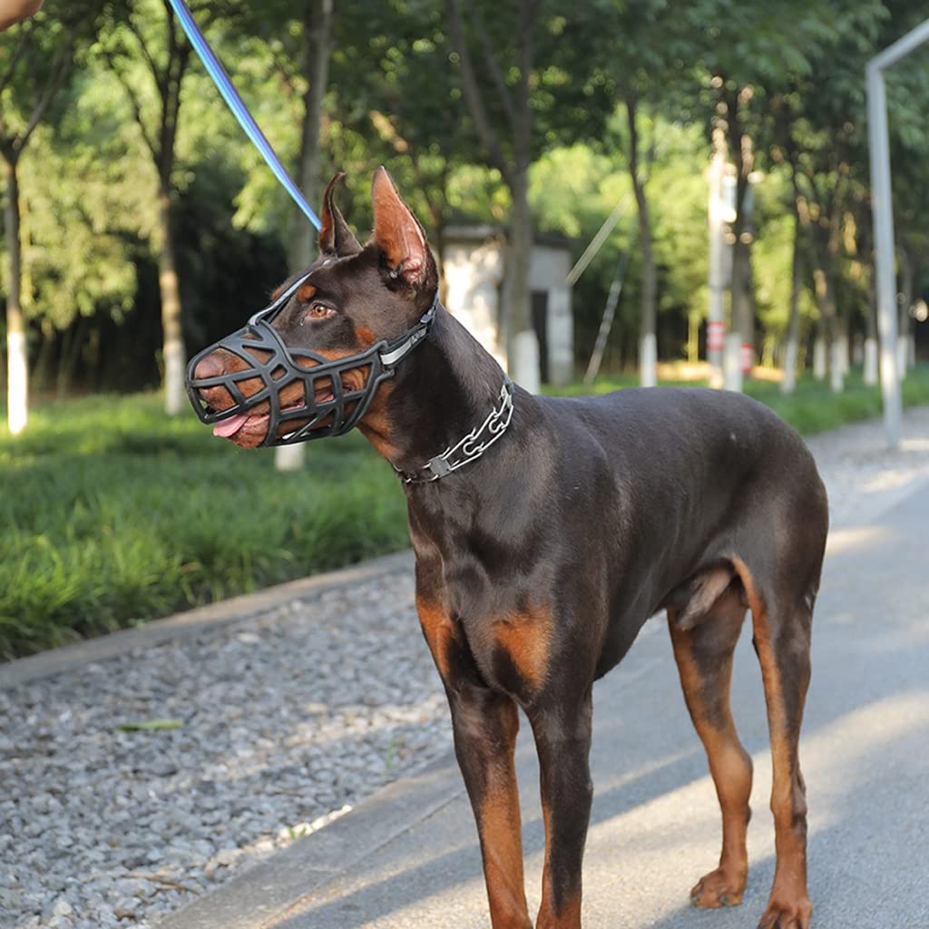 Qpets Dog Muzzle for Training and Walking with Reflective Strap | 7.5 cm Length TPE Design