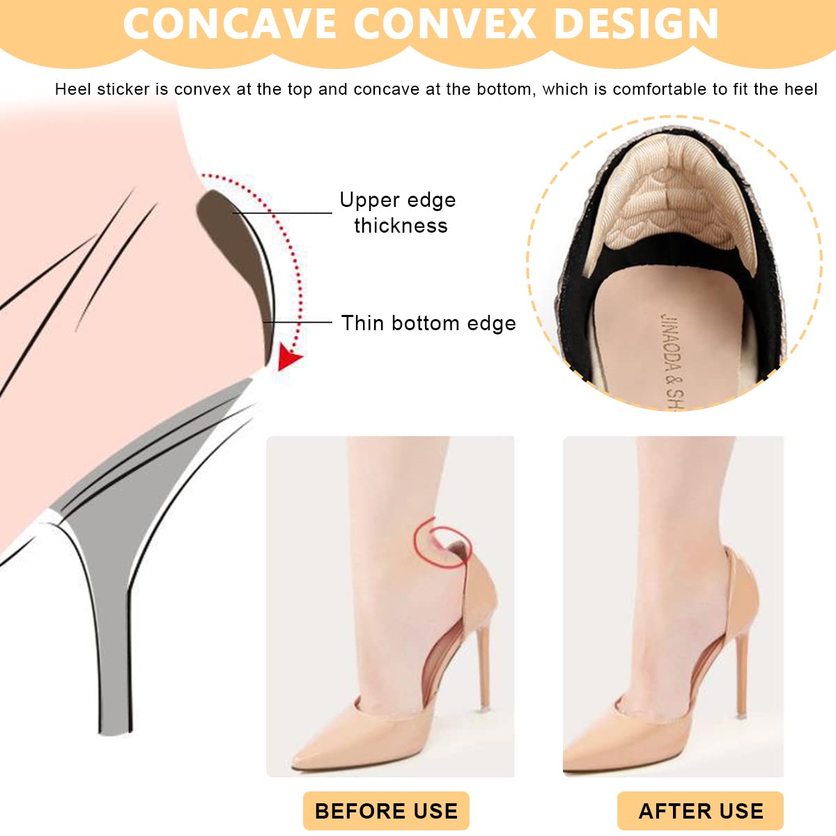 GUSTAVE Heel Grip for Women with Self Adhesive Cushion Pads and Microsuede Sponge | 2 Pairs