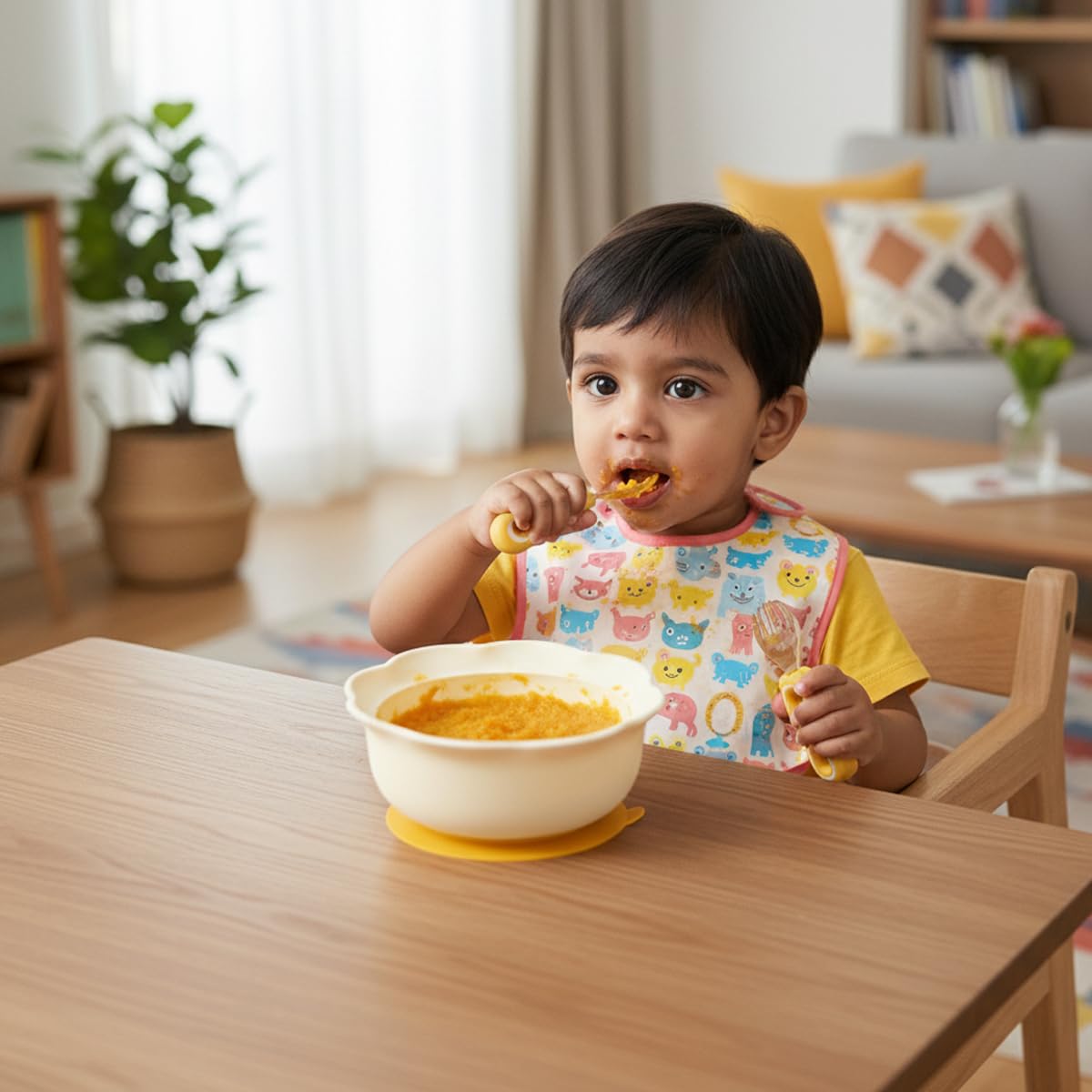 SNOWIE SOFT Baby Feeding Set for Self Feeding with 3Pcs Suction Cup Bowl and PPSU Utensils