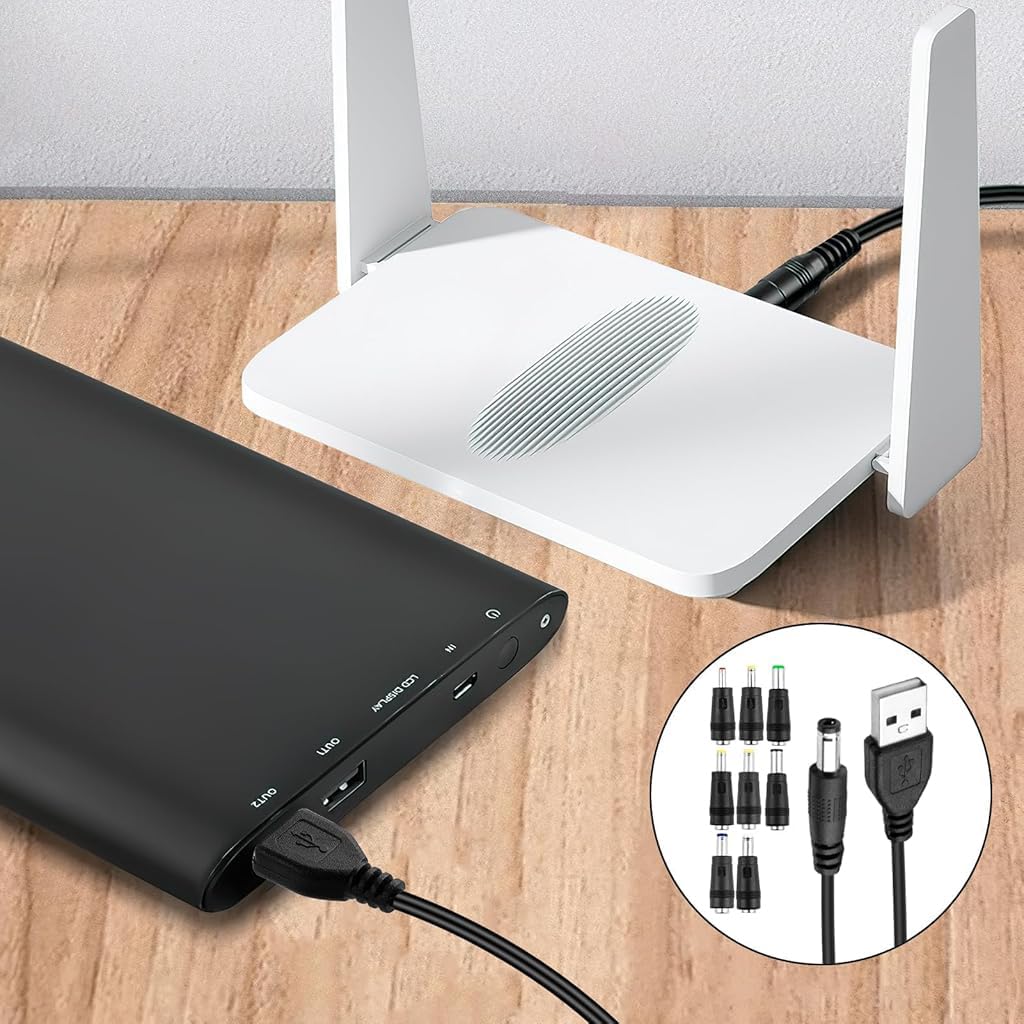 Verilux USB to DC 5V Power Cord 3.3ft for Universal Charging with 8 Interchangeable Adapters