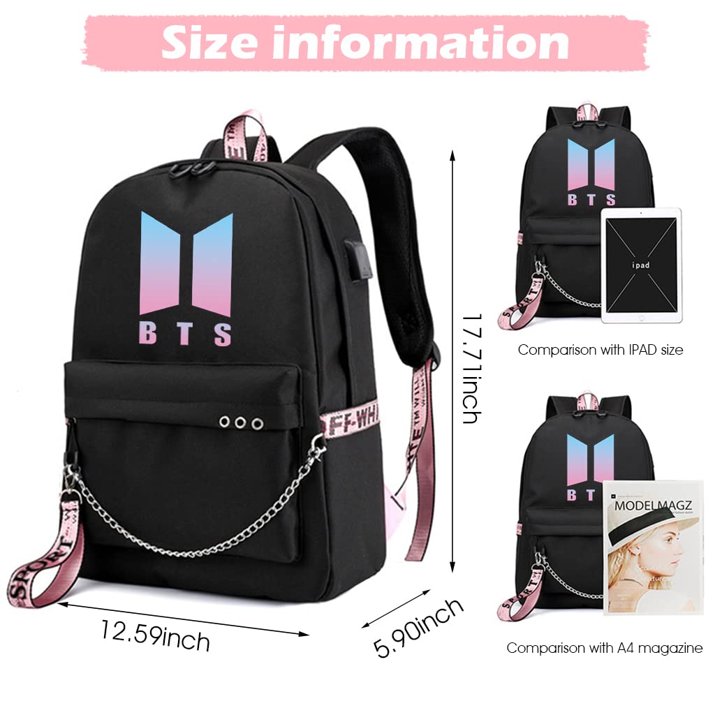 SANNIDHI  Kpop BTS Bangtan Boys Casual Backpack Daypack Laptop Bag School Bag Bookbag Shoulder Bag with USB Charging Port(Black 3)