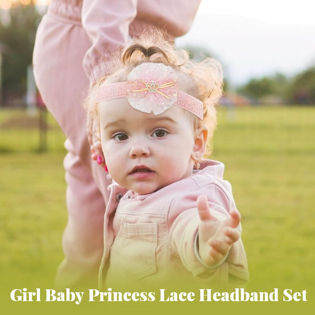 ZIBUYU Baby Girl Hairband Set for Newborn Photography with Lace Bows and Floral Designs | 3pcs Elastic Headbands