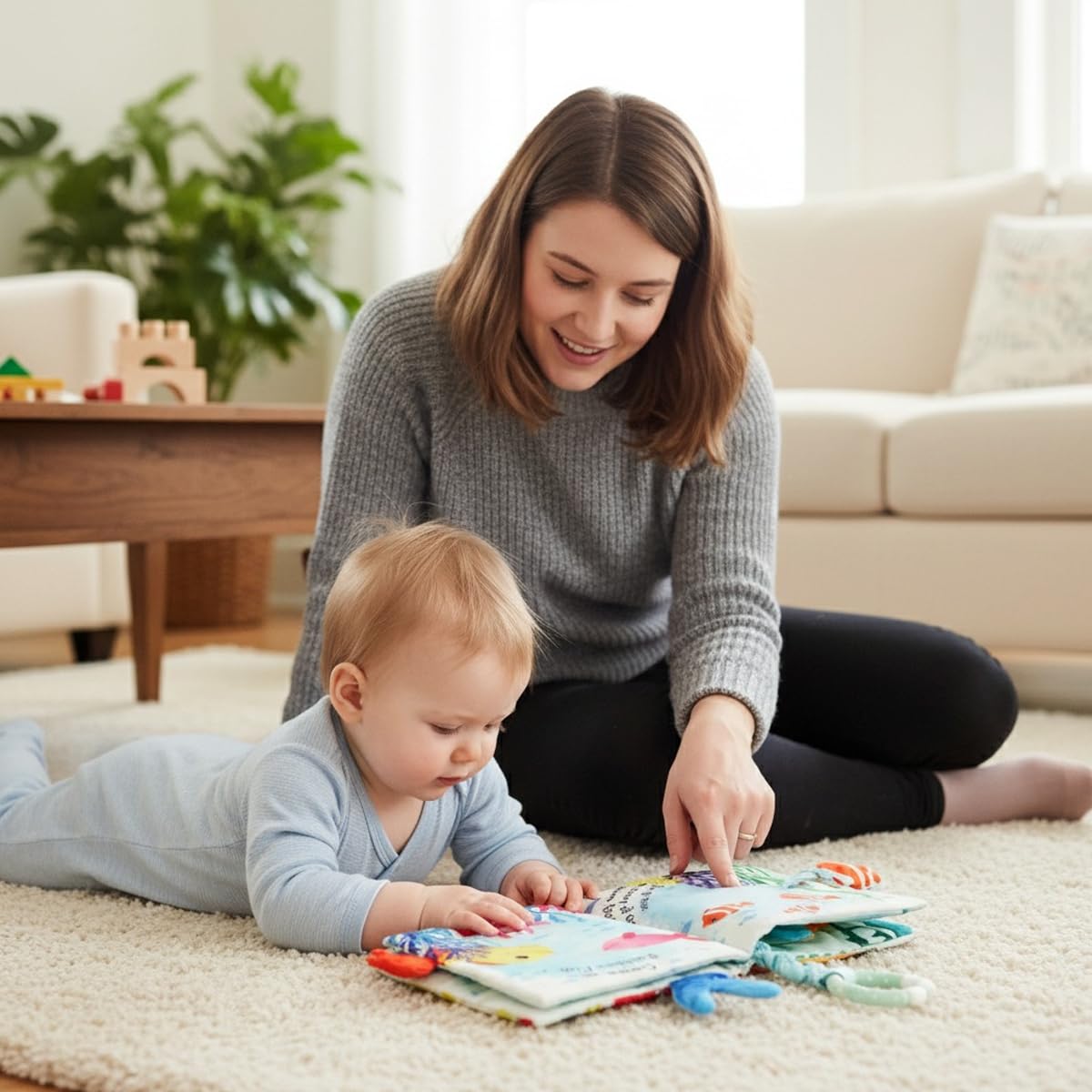 SNOWIE SOFT Cartoon Baby Cloth Book with 5 Double Sided Pages and Built In Squeaky Toy