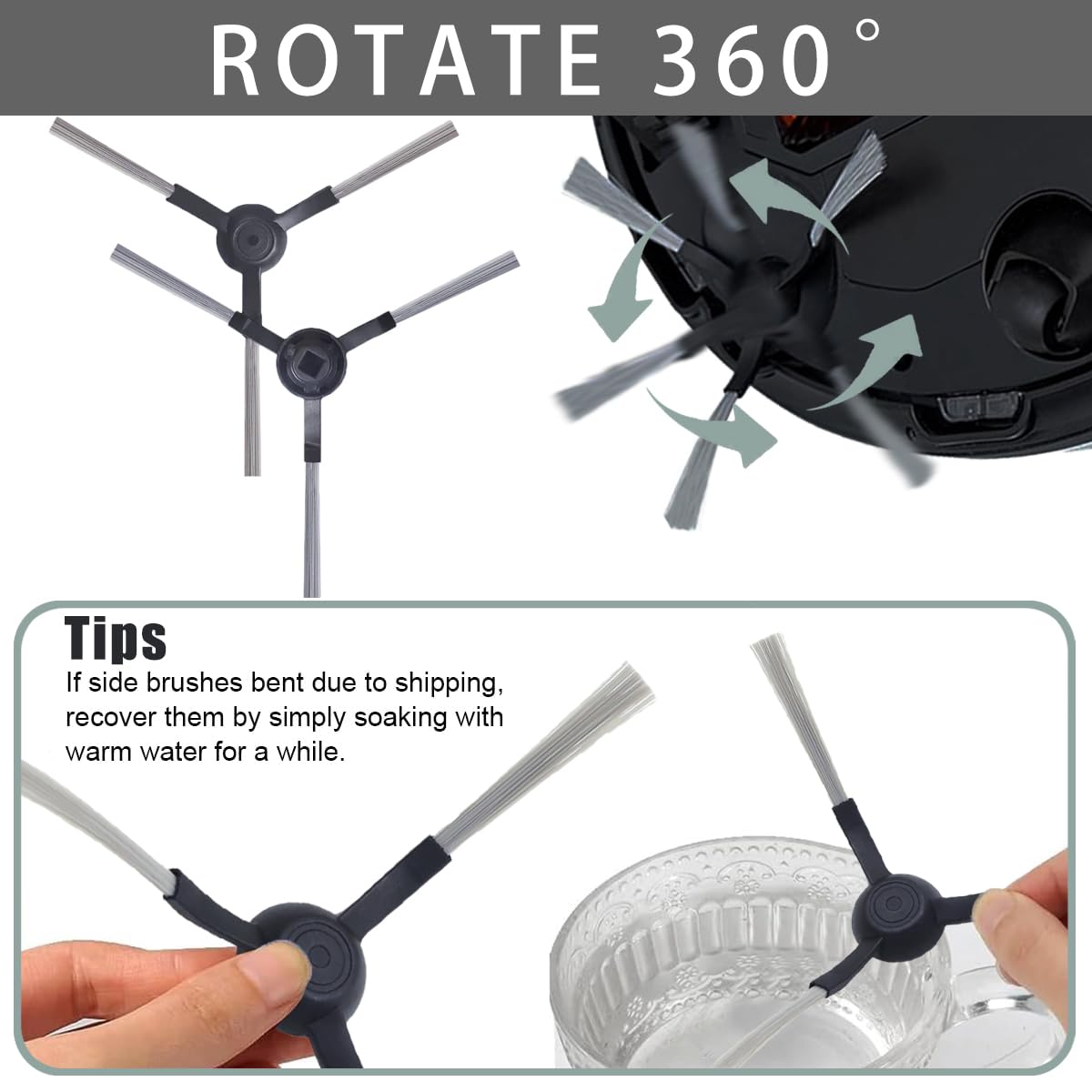 HASTHIP Side Brushes for Mi Robot Vacuum Mop P featuring Anti Tangle Design and 4Pcs Set