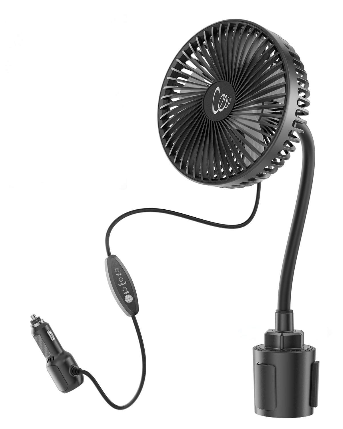 STHIRA® 12V Car fan, Portable Vehicle Cooling Fan for Front Seat, Mounted in Cup Holder, 360° Rotation, 3 Speeds Quiet, 7 inch Car Accessories