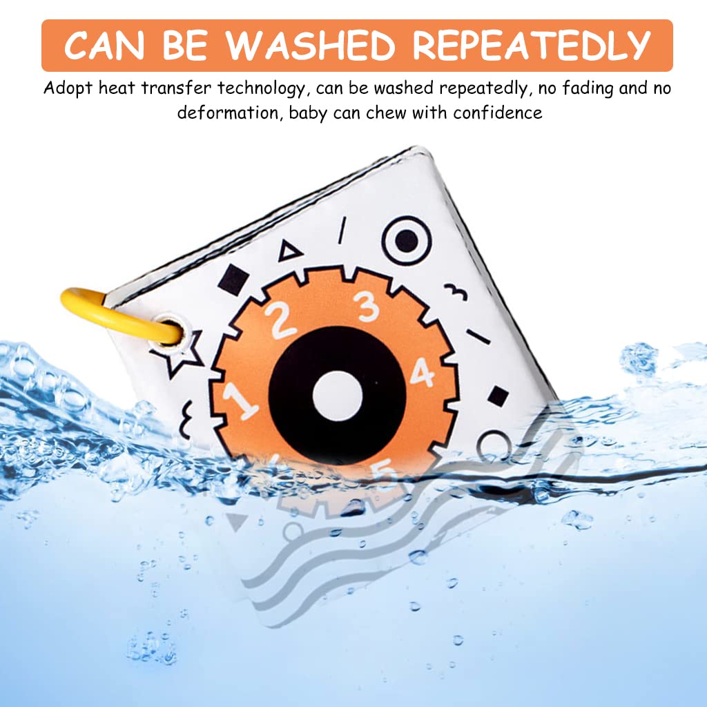 HASTHIP Baby Cloth Book for Tummy Time with 6 Double Sided Pages and Silicone Hoop | Black and White Visual Toy for 0–12 Month Infants