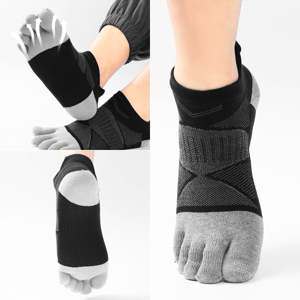 Proberos Mens 5 Toe Yoga Socks for Exercise with Anti Skid Sole and Moisture Wicking Cotton | 3 Pairs Grey