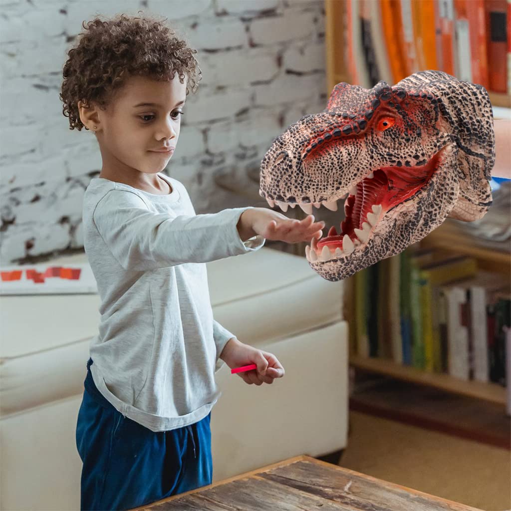 PATPAT Dinosaur Toys Hand Puppet, Puppet Toys for Kids, Soft Rubber Realistic Tyrannosaurus Puppet Dino Toys for Kids Boys Girls Role Play(Bronze T-rex)