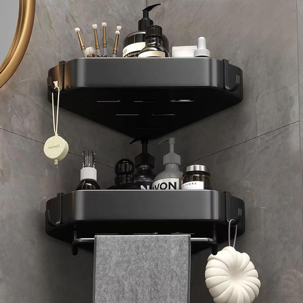 Supvox Bathroom Corner Shelf for Toiletries featuring Self Adhesive Design and 25cm Layers | Aluminium Wall Rack with Quick Drainage