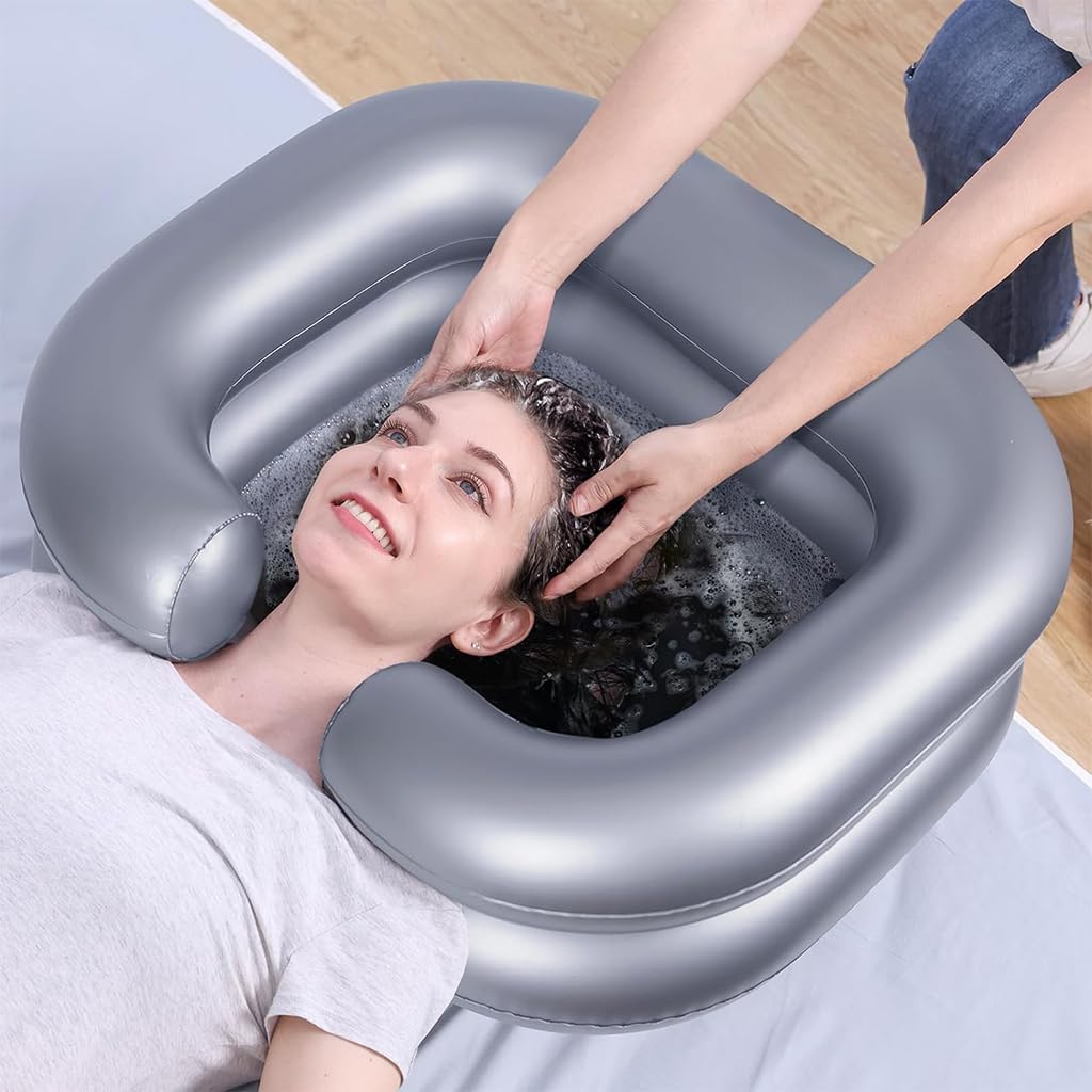 PALAY Inflatable Washing Hair Basin, Portable Hair Washing Tray for Elderly, Disabled, Pregnant, Injured, Bedridden and Handicap, Hair Washing Sink with Drain Tube Use, Pink