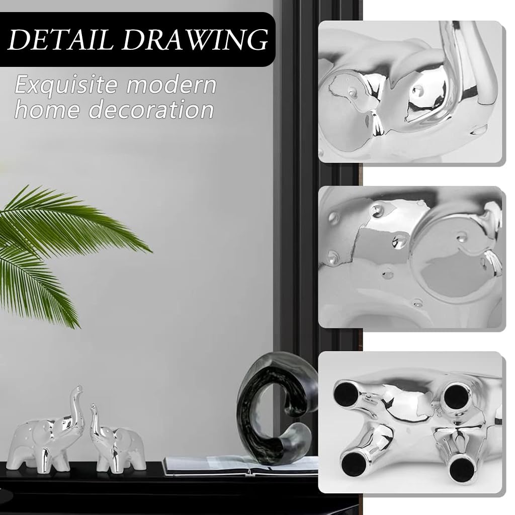 HASTHIP Elephant Statue Pair for Home and Office Decor featuring Silver Finish | 11.5cm and 9.5cm Ceramic Figurines