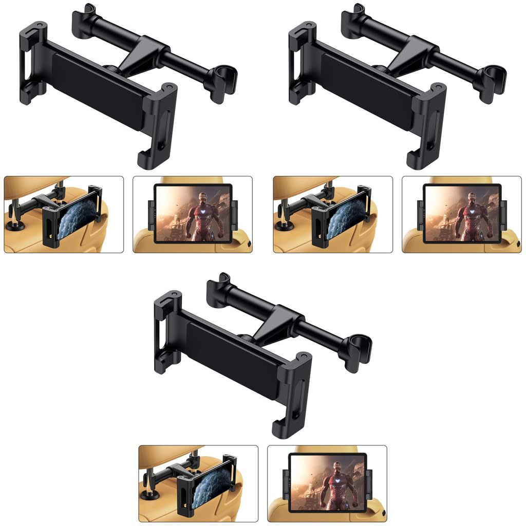 STHIRA Car Headrest Tablet Holder for Backseat Entertainment featuring Retractable Adjustable Arm 3PCS