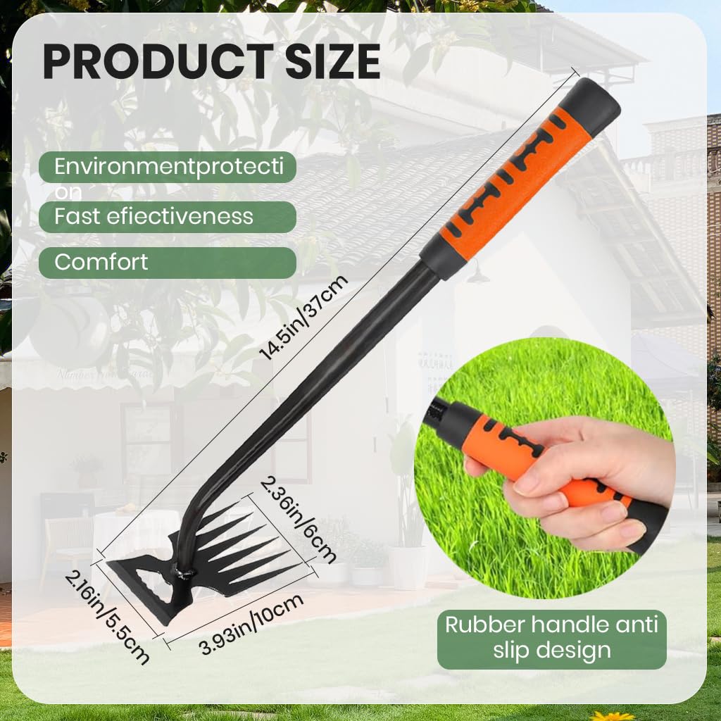 HASTHIP Weeder Hand Tool for Lawn and Garden with 15.7 in Steel 6 Claws | Rubberized Handle
