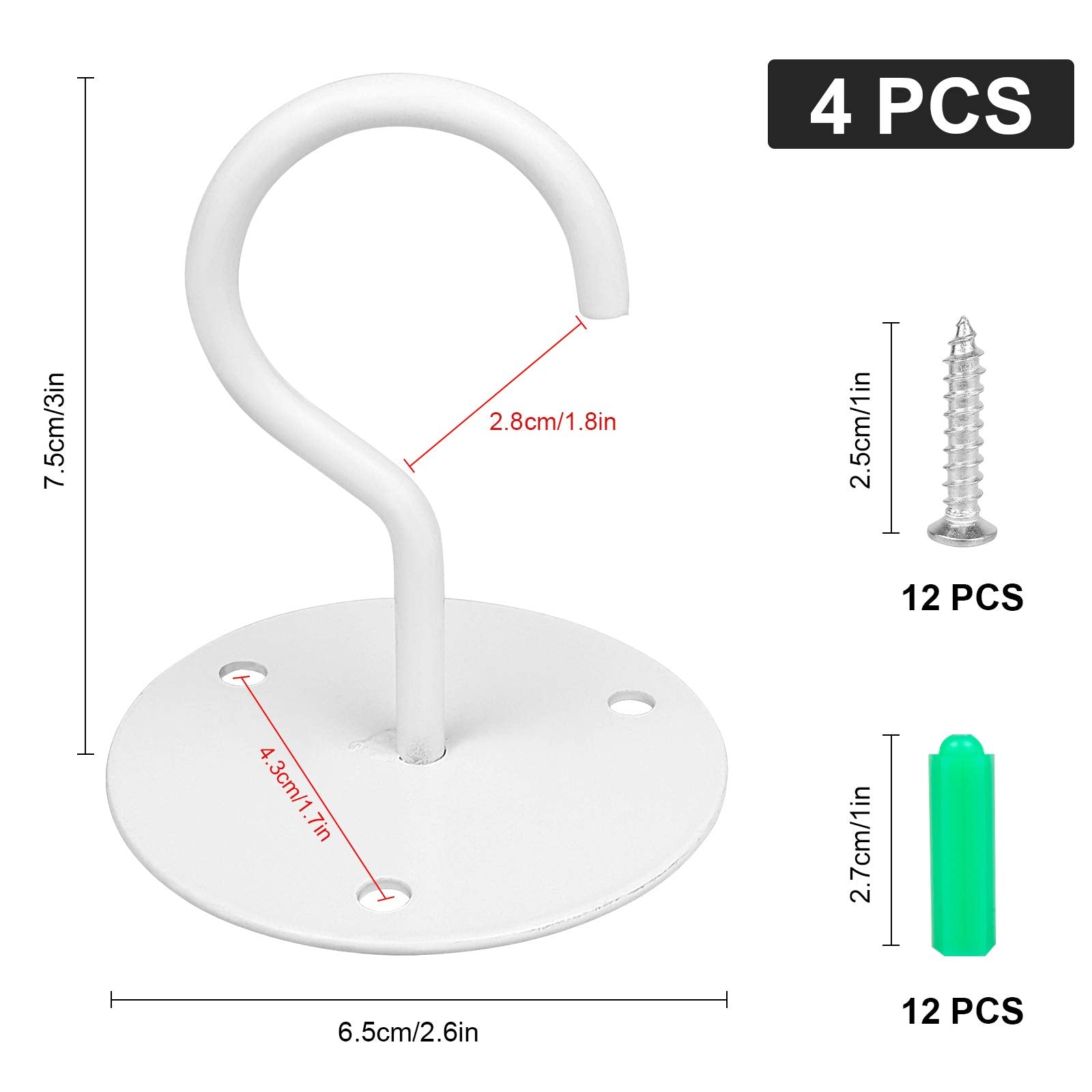 Optifit Metal Ceiling Hook for Hanging Flower Pots and String Lights with Screws White 8PCS | Supports up to 15 kg