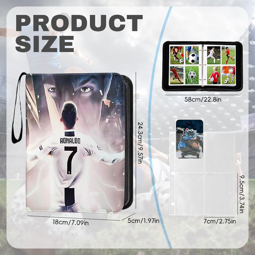 PATPAT Soccer Card Binder for Collectible Cards featuring 400 Pockets with Zipper Closure | Waterproof PU Cover Organizer