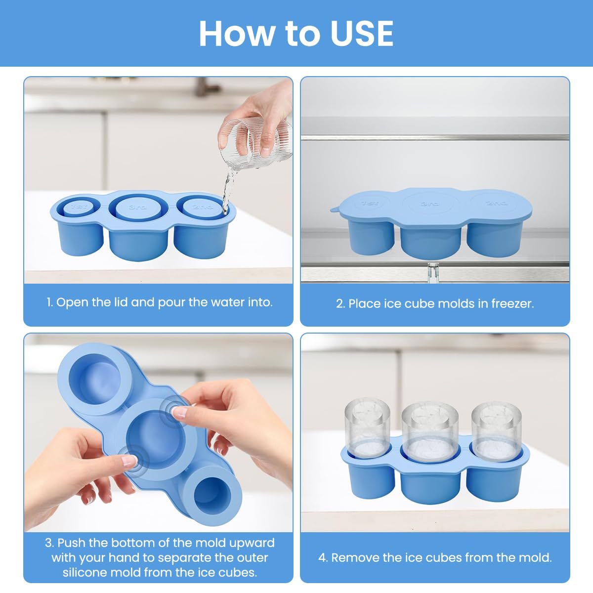 Supvox Silicone Ice Mold for Stanley Tumblers with Hollow Cylinder Design and Lid 3 PCS