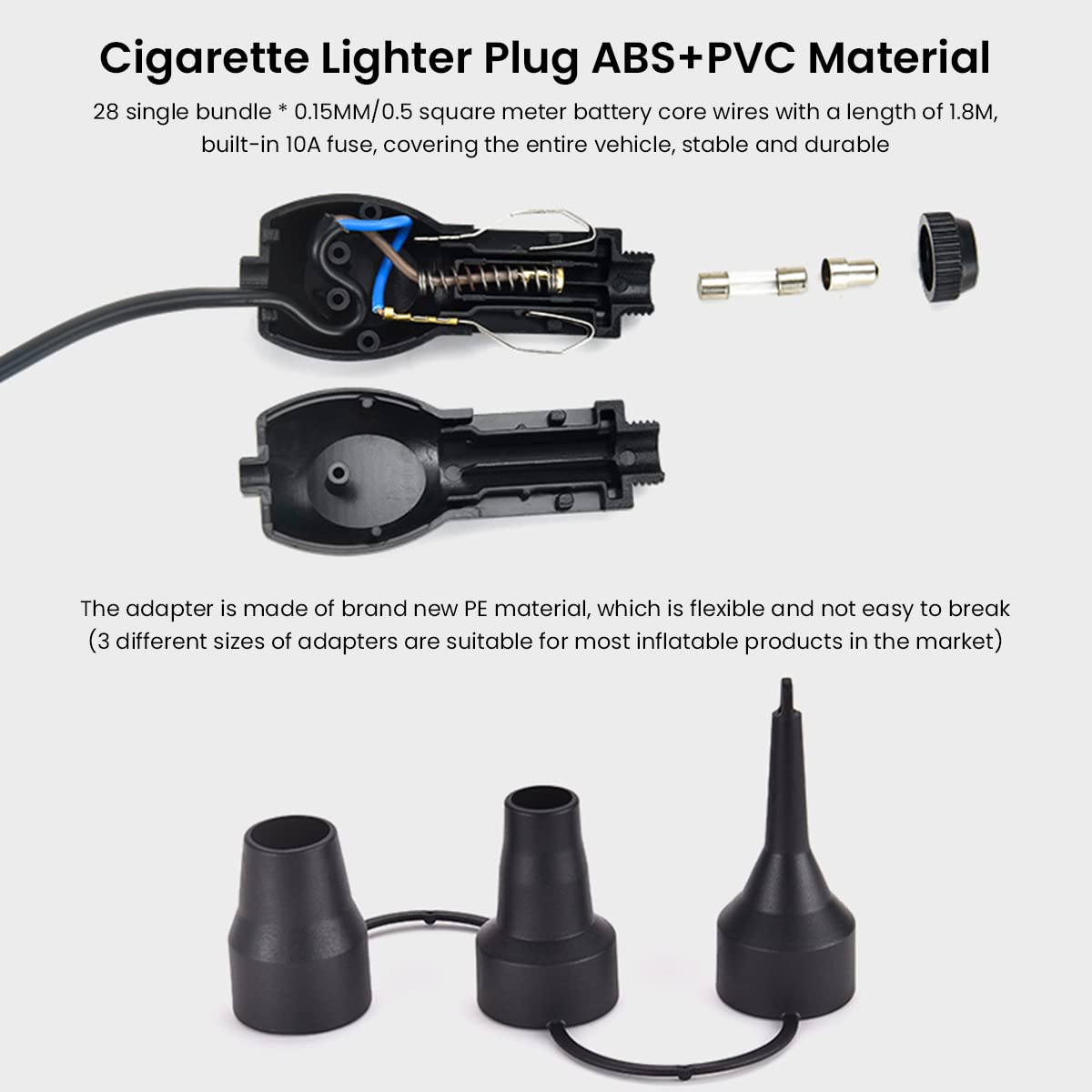 Serplex Electric Air Pump for Car and Home with 0.7 PSI Dual Power | 3 Nozzles Portable Inflator