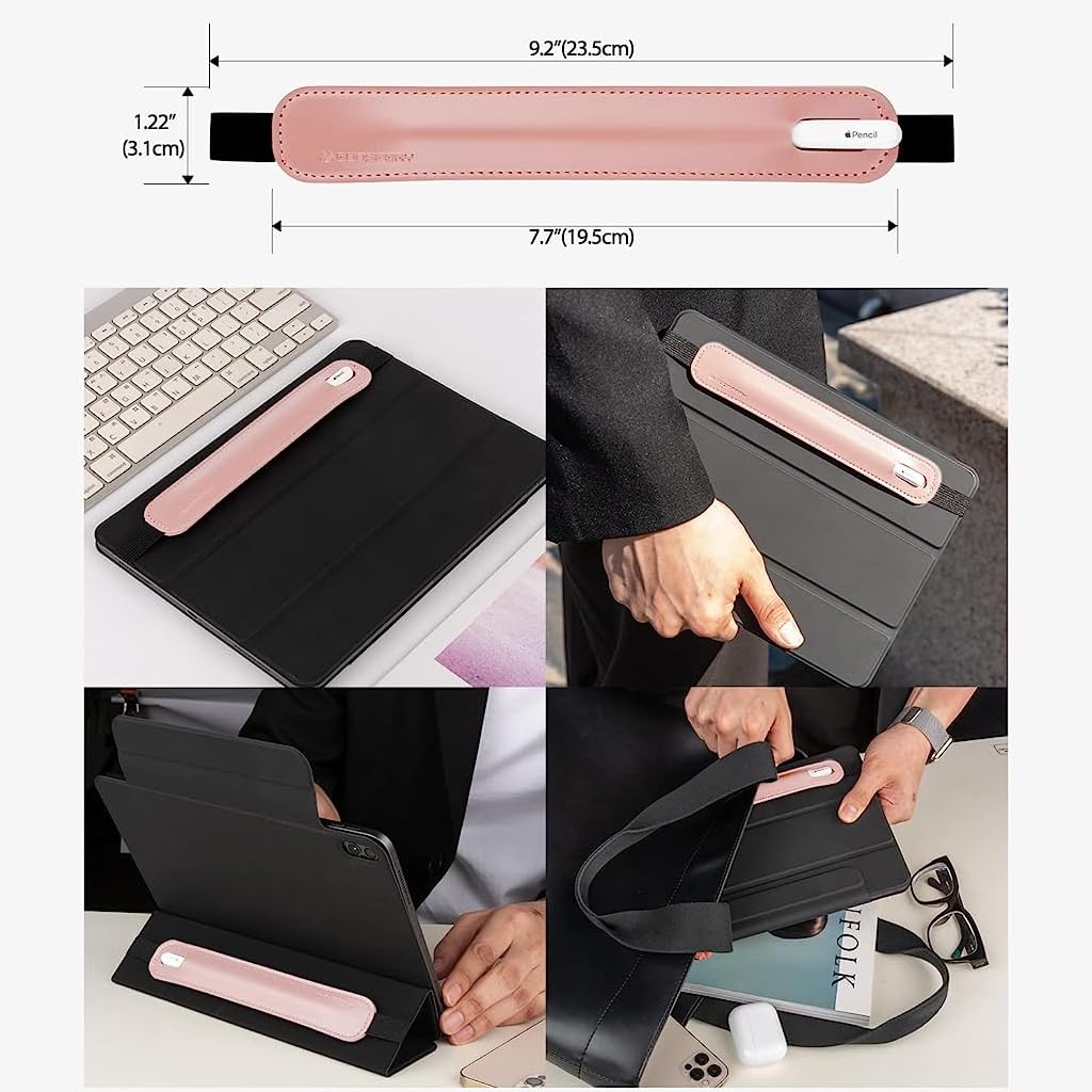 ZORBES Apple Pencil Cover with PU Leather Sleeve and Elastic Band for iPad and Tablets | Pink Case Compatible with 1st and 2nd Generation