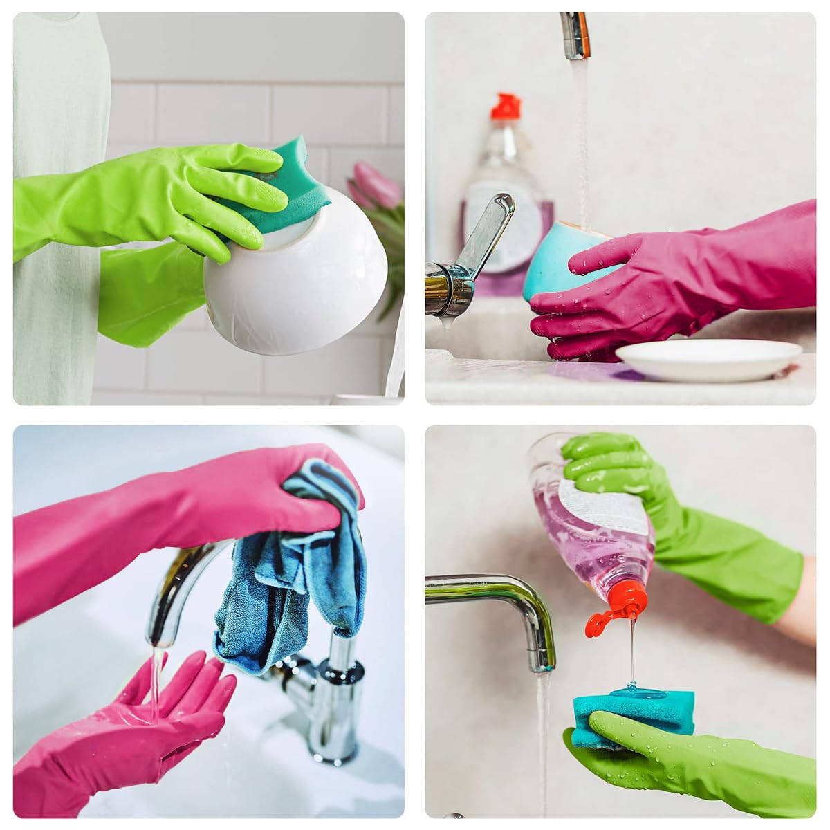 Supvox Rubber Hand Gloves for Cleaning and Gardening with Anti Slip Grip | 2 Pairs Latex