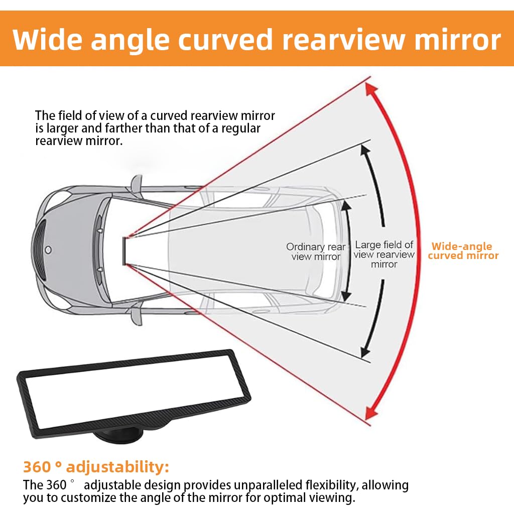 STHIRA Car Rear View Mirror for Wide Angle Visibility with 360 Adjustable Suction Mount 248x75mm | Universal Fit for Cars SUVs and Trucks